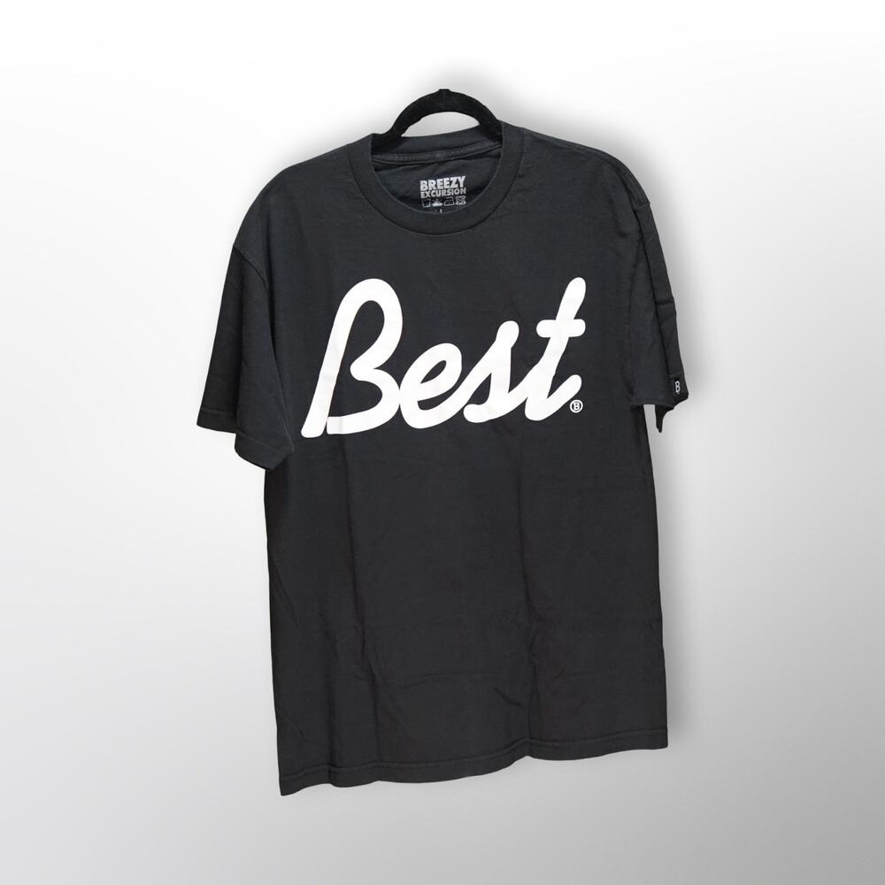 Breezy Excursion Black Graphic Tee — Men's Large, Streetwear, Good Condition